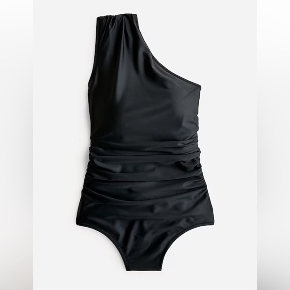 NEW J Crew One Shoulder Ruched One Piece Swimsuit Black Women's 14